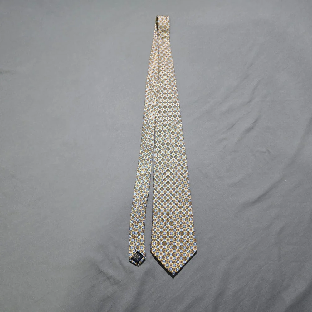 Brooks Brothers Necktie Mens Yellow Blue Silk Geometric Medallion Makers Italy